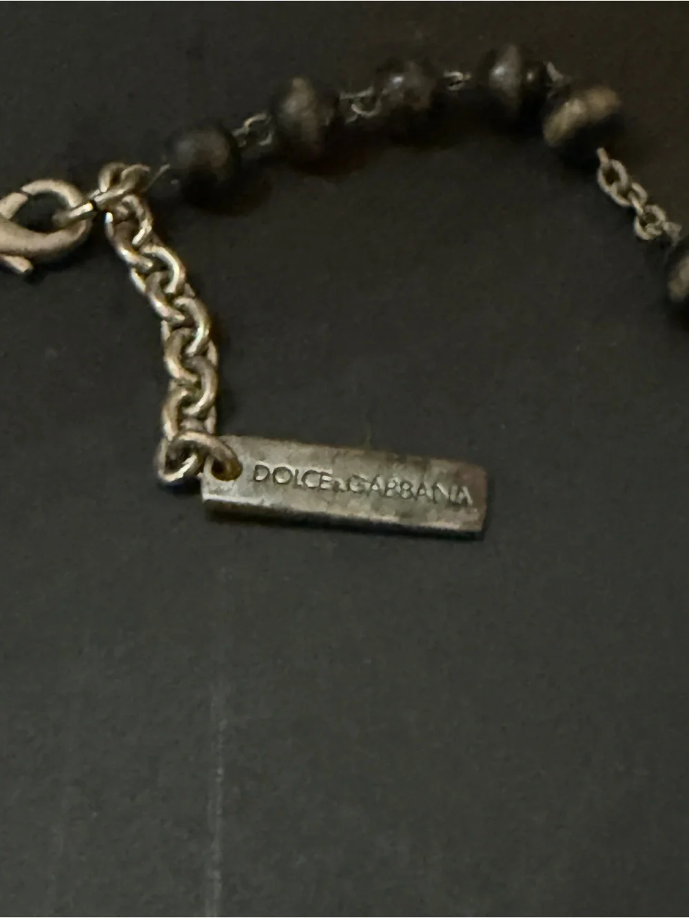 Vintage Dolce & Gabbana Wood Bead Rosary Necklace Crucifix DG Logo Plate Y2K